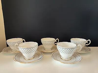 Buy Set Of 5 X Rare  Vintage Queen Anne Georgian Pattern Bone China Cups & Saucers • 24.99£