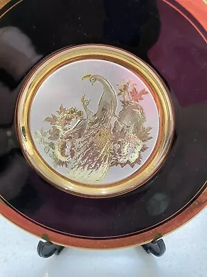 Buy Japanese Chokin Art Collectible Plate 24k Gold Trim, Two Peacock Design • 9.99£