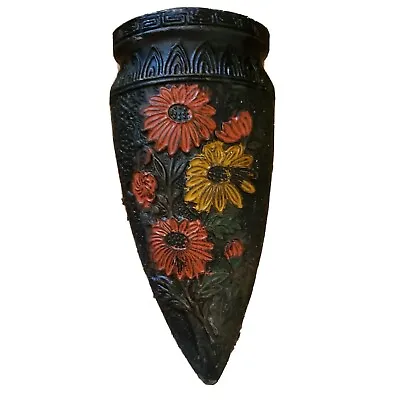 Buy Vintage Tokanabe Black Pottery Pocket Wall Sconce Vase W/ Handpainted Daisies 8  • 28.92£