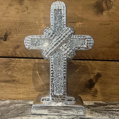 Buy Crushed Diamond Silver Crystal Bling Christ Jesus Cross Gift Home Decor • 13.99£