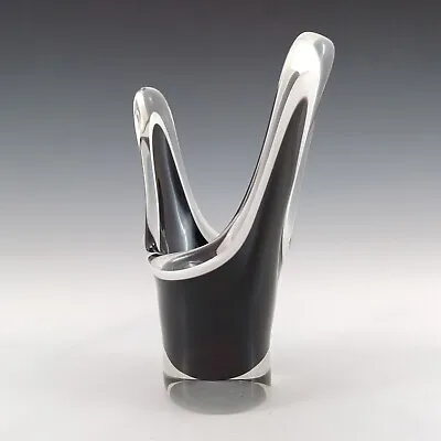Buy SIGNED Kumela Finnish Black Glass Vase By Sulo Grönberg • 120£