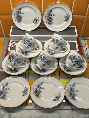 Buy 15pc VTG Royal Tara IRELAND Blue Floral Bone China Cups, Saucers & Side Plates • 29.75£