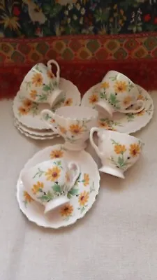 Buy Vintage Tuscan Bone China Teacup And Saucer Set Of 5 - Plant/ Floral Design • 35£