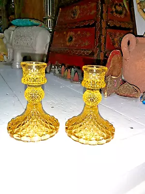 Buy Set Of  Two   Yellow Coloured Glass Candle Holders • 11.95£