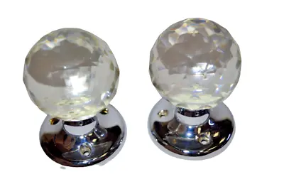 Buy Crystal Glass Door Knob Mortice Faceted Pair Chrome Handles 60mm Round Rose • 15.92£