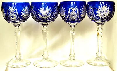 Buy Bohemian Crystal Cut To Clear Hock/wine Glasses, Cobalt Blue, Set Of 4 • 135£
