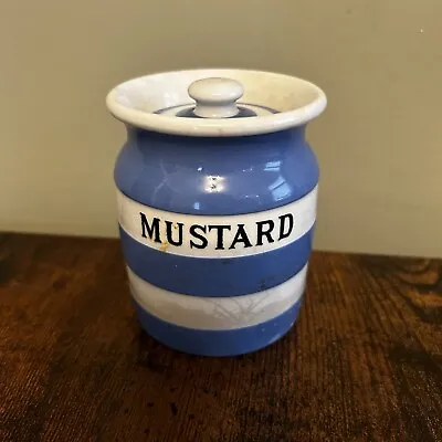 Buy T G Green Cornishware Mustard Jar Blue And White Black Stamp 4” • 49.99£