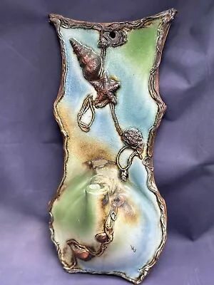 Buy Vintage Art Pottery Wall Pocket Hanging Vase Shell Handmade Stoneware • 30.84£