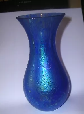 Buy Heron Glass Blue Iridescent Vase With Original Label , Hand Made, (Small Chips) • 2.50£
