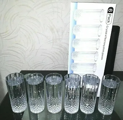 Buy 6 Vintage Crystal Highball Glasses Cocktail Garden Picnic BBQ Water Juice Glass • 9.90£