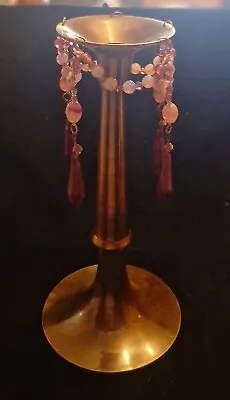 Buy Bronze Coloured Metal Candlestick With Beads And Glass Droplets • 11.99£