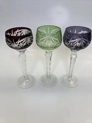 Buy Set Of Bohemian Czech Cut To Clear Crystal Glass Wine Hock Cordial Glasses • 48.25£