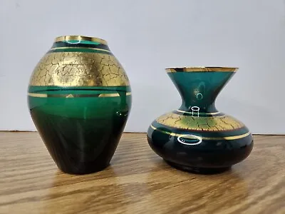 Buy Barthmann Barth-Mann Teal Green Gold Crackle Glass Crystal Vase Vintage Germany  • 57.60£