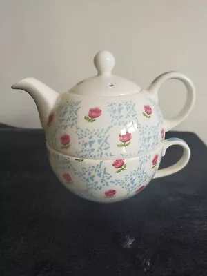 Buy Laura Ashley Joan England China Teapot And Cup Pink Roses Blue White Tea For One • 9.99£