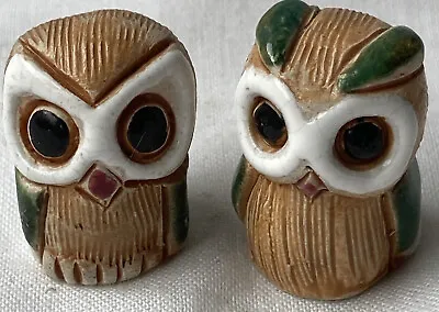 Buy Vintage Studio Art  Pottery Miniature Painted Ceramic Wide Eyed Owl Pair • 10£