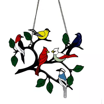 Buy Multicolor Bird Stained Glass Window  Balcony Home Hanging Outdoor Decor Chain • 9.80£