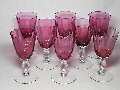 Buy Set Of 8 Vintage Cranberry Glass Wines Or Cordials With Optic Ribs   4 5/8  • 75.78£