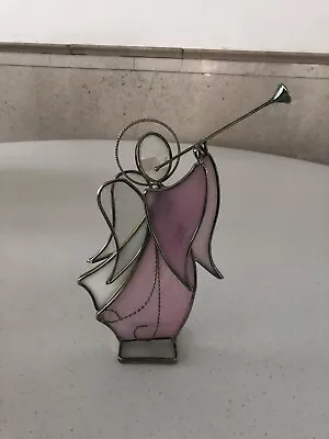 Buy Large Stained Glass Angel With Horn Pink/Frosted Clear 9  Tall C8 • 33.21£