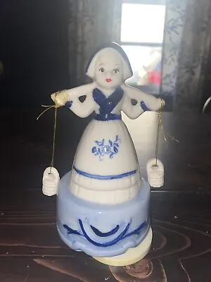 Buy Vintage Dutch Girl Milk Maid Bell Figurine W/ Buckets Figurine Holland Blue • 11.58£