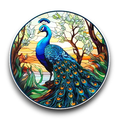 Buy LARGE Peacock Bird Stained Glass Window Effect Vibrant Vinyl Sticker Decal • 4.30£