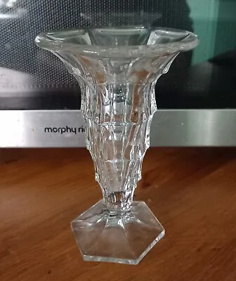 Buy Vintage Art Deco Jacobean Pattern Clear Pressed Glass Vase 5.75  Davidson • 11.99£