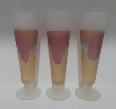 Buy 3 Rueven Israeli Art Nouveau Glass Satin Pink Peach Purple Drip Cocktail Glasses • 21.99£