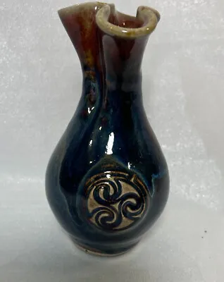 Buy Colm De Ris Irish Pottery Vase Blue Brown Drip Glaze Asymmetrical Celtic Design • 47.42£