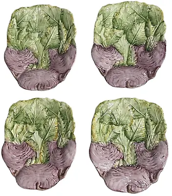 Buy 4 Italian Majolica Salad Plates Purple Beet Radish Turnip Green Leaf Ceramic VTG • 39.10£