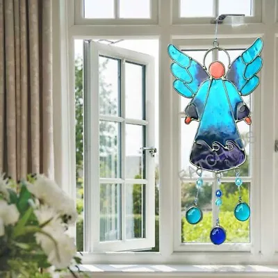 Buy Blue Stained Glass Angel Wth Nuggets Hanging Suncatcher Home Gift • 11.95£