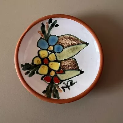 Buy Signed Portugal Pottery Small Trinket Dish Pin Dish 3.25  - Bright Colourful • 15£