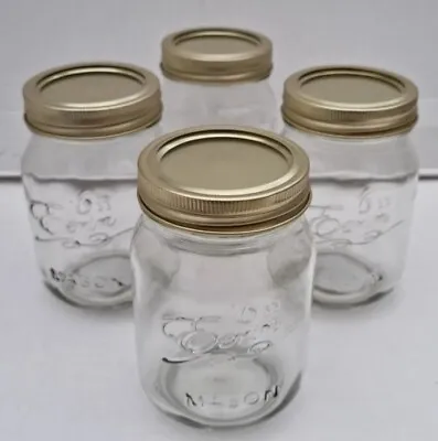 Buy 4 X Eerin Mason Jars Screw Top Storage Kitchen Arts Crafts - 500ml - Gold Lids • 10.99£