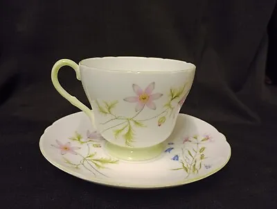 Buy Shelley 13977 Wild Anemone Cup  & Saucer Duo - Delicate Flowers, Green Trim VGC • 8.50£