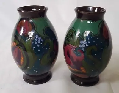 Buy Stunning Gouda Hand Painted Dutch Art Nouveau Pair Of Vases • 60£