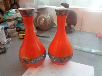 Buy Two 30/40s Orange Pottery Vases, 8  High • 10£