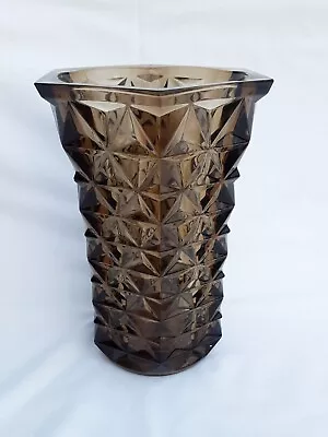 Buy Large Vintage Moulded Glass French Vase In Smoky Grey Brown Colour  • 19.99£