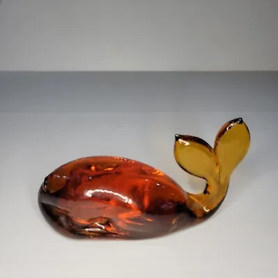 Buy Hand Blown Pilgrim Glass  Dark Amber Art Glass Whale Figurine Paperweight  Vtg • 23.16£