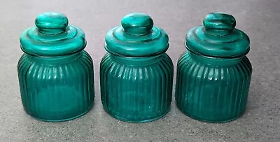 Buy 3 Sets Of Vintage Style Lidded Green Glass Jars Apothecary Tea Coffee Sugar Jars • 18.90£