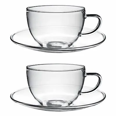 Buy Glass Cups And Saucers Cappuccino Tea Coffee Serving Cup Set 260ml X2 • 15£