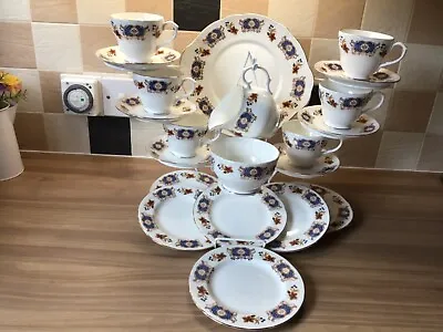 Buy Royal Sutherland H&M 21 Piece  China Tea Set White Blue With Floral And Gilding • 35£