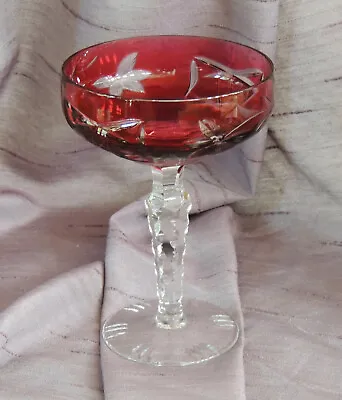Buy Nachtmann AJKA Bohemian Pink Cranberry Cut Clear Crystal Champagne Compote Glass • 24.94£