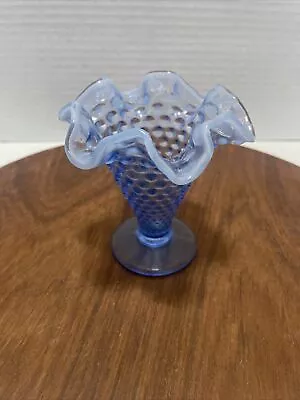 Buy Fenton Blue Opalescent Hobnail Glass Fluted Cone Shaped Crimped Vase 6” Tall • 28.76£