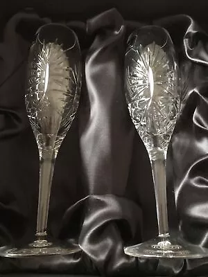 Buy 2 Royal Doulton Hand Cut Crystal Keswick Champagne Flutes • 25£