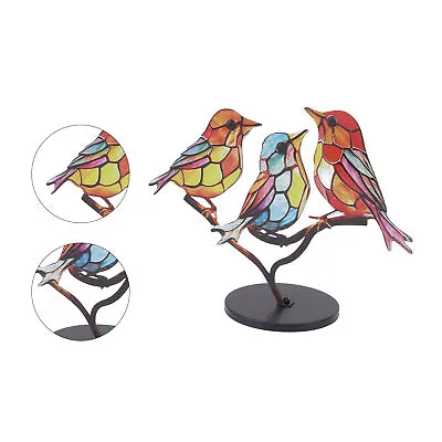 Buy Stained Glass Birds On Branch Desktop Ornaments Iron Double Painted • 10.63£