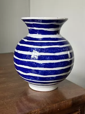 Buy VINTAGE Blue And White Striped Ceramic Vase SIGNED • 20£