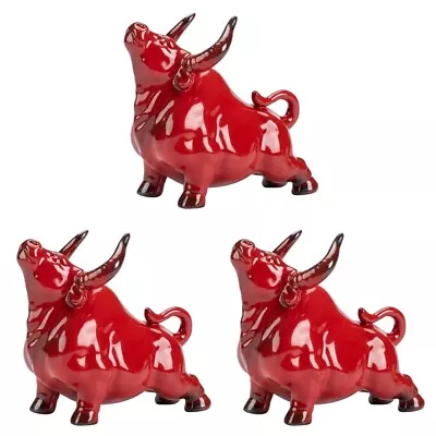 Buy  3 Pieces Red Ceramics Ornaments Office Chinese Feng Shui Figurine Bull Statue • 41.75£