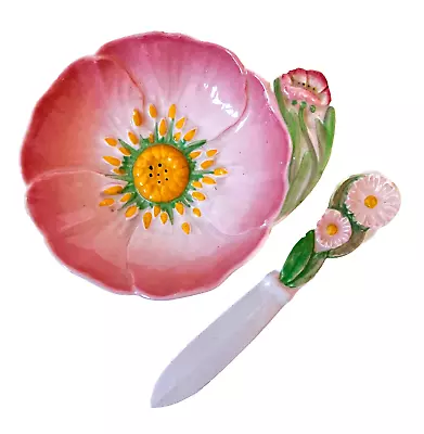 Buy Vintage Carlton Ware Pink Buttercup Flower Dish & Knife - Vgc • 25£