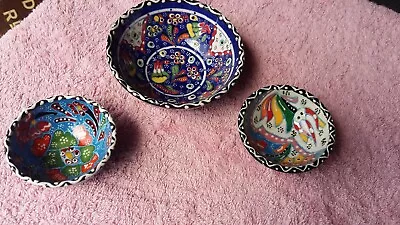 Buy 3 'mint’ Vintage 1970's, Hand Made/decorated Portugese/spanish ‘tapas’ Sm. Bowls • 17.50£