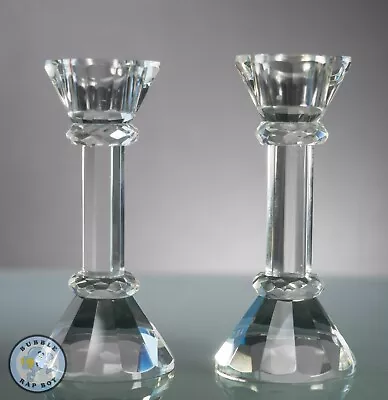 Buy TWO ORNATE CONTEMPORARY FACETED CRYSTAL CUT GLASS CANDLESTICKS 12 Cm TALL • 23.50£