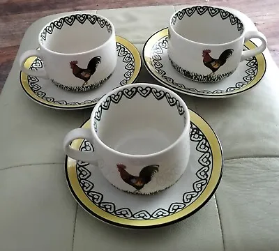 Buy Price Kensington Potteries Cockerel Rooster Large Cups/ Saucers Hand Painted X 3 • 15£