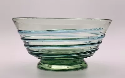 Buy Whitefriars Blue On Sea Green Ribbon Trailed Bowl C1949 • 55£